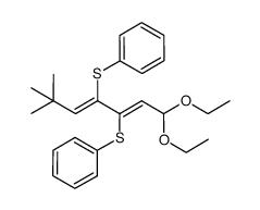 (2Z,4Z)-3,4-bis(benzenesulfenyl)-6,6-dimethylhepta-2,4-dienal diethyl acetal结构式