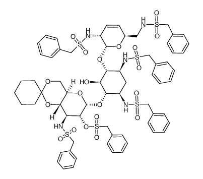 1,3,2',6',3''-penta-N-benzylsulfonyl-2''-O-benzylsulfonyl-4'',6''-O-cyclohexylidene-3',4'-dideoxykanamycin B-3'-ene结构式