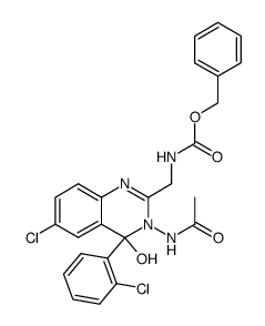 3-(acetylamino)-2-[[(benzyloxycarbonyl)amino]methyl]-6-chloro-4-(2-chlorophenyl)-3,4-dihydro-4-hydroxyquinazoline Structure