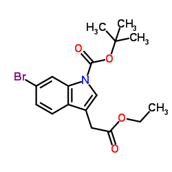 2-Methyl-2-propanyl 6-bromo-3-(2-ethoxy-2-oxoethyl)-1H-indole-1-carboxylate结构式