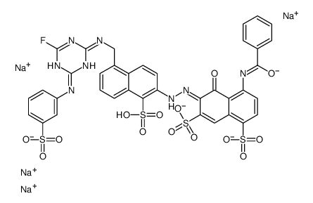 tetrasodium,(6Z)-4-benzamido-6-[[5-[[[4-fluoro-6-(3-sulfonatoanilino)-1,3,5-triazin-2-yl]amino]methyl]-1-sulfonatonaphthalen-2-yl]hydrazinylidene]-5-oxonaphthalene-1,7-disulfonate结构式