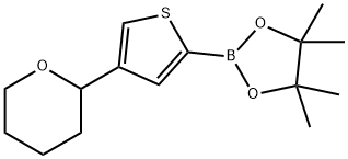 4,4,5,5-tetramethyl-2-(4-(tetrahydro-2H-pyran-2-yl)thiophen-2-yl)-1,3,2-dioxaborolane structure