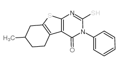 2-疏基-7-甲基-3-苯基-5,6,7,8-四氢-3H-苯并[4,5]噻吩并[2,3-d]嘧啶-4-酮结构式