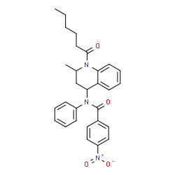 N-(1-hexanoyl-2-methyl-1,2,3,4-tetrahydroquinolin-4-yl)-4-nitro-N-phenylbenzamide结构式