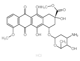 2-Naphthacenecarboxylic acid, 4-[(3-amino-2,3, 6-trideoxy-.alpha.-L-lyxo-hexopyranosyl)oxy]-1,2,3,4,6, 11-hexahydro-2,5,12-trihydroxy-7-methoxy-6,11-dioxo-, methyl ester, hydrochloride, (2S-cis)- structure