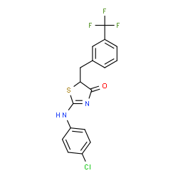 (E)-2-((4-chlorophenyl)imino)-5-(3-(trifluoromethyl)benzyl)thiazolidin-4-one structure