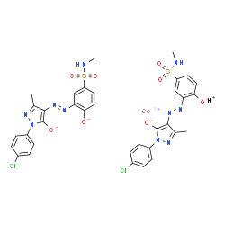 hydrogen bis[3-[[1-(4-chlorophenyl)-4,5-dihydro-3-methyl-5-oxo-1H-pyrazol-4-yl]azo]-4-hydroxy-N-methylbenzenesulphonamidato(2-)]cobaltate(1-) structure