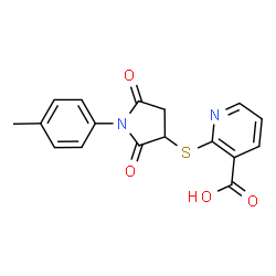 2-{[1-(4-methylphenyl)-2,5-dioxo-3-pyrrolidinyl]thio}nicotinic acid structure