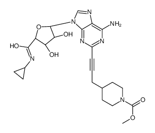 methyl 4-[3-[6-amino-9-[(2R,3R,4S,5S)-5-(cyclopropylcarbamoyl)-3,4-dihydroxyoxolan-2-yl]purin-2-yl]prop-2-ynyl]piperidine-1-carboxylate结构式