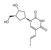 1-(3-hydroxy-4-(hydroxymethyl)cyclopentyl)-5-(2-iodovinyl)-2,4-(1H,3H)-pyrimidinedione structure