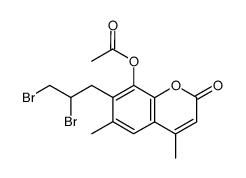 8-acetoxy-7-(2',3'-dibromopropyl)-4,6-dimethylcoumarin结构式