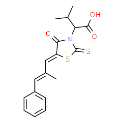 3-methyl-2-{(5Z)-5-[(2E)-2-methyl-3-phenylprop-2-en-1-ylidene]-4-oxo-2-thioxo-1,3-thiazolidin-3-yl}butanoic acid结构式