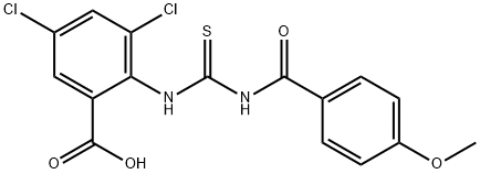 3,5-dichloro-2-[[[(4-methoxybenzoyl)amino]thioxomethyl]amino]-benzoic acid structure