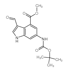 6-N-Boc-氨基-3-甲酰基-1H-吲哚-4-羧酸甲酯结构式