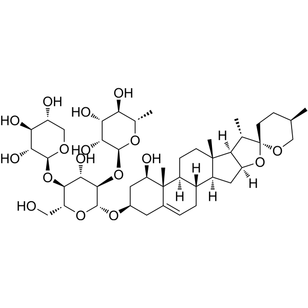 (25R)-Ruscogenin-3-yl α-L-rhamnopyranosyl-(1→2)-[β-D-xylopyranosyl-(1→4)]-β-D-glucopyranoside Structure