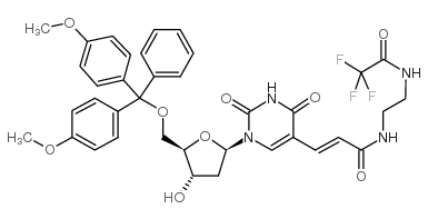 5'-O-[二(4-甲氧基苯基)苯基甲基]-2'-脱氧-5-[3-氧代-3-[[2-[(三氟乙酰基)氨基]乙基]氨基]-1-丙烯基]尿苷结构式