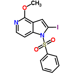 1-(Phenylsulfonyl)-2-iodo-4-Methoxy-5-azaindole结构式