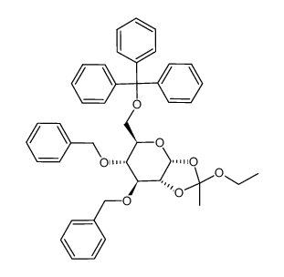 (3aR,5R,6R,7S,7aR)-6,7-bis(benzyloxy)-2-ethoxy-2-methyl-5-((trityloxy)methyl)tetrahydro-3aH-[1,3]dioxolo[4,5-b]pyran结构式