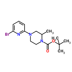 2-Methyl-2-propanyl 4-(6-bromo-2-pyridinyl)-2-methyl-1-piperazinecarboxylate结构式