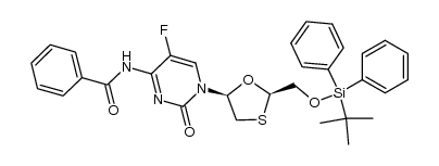 (-)-(2R,5S)-5-fluoro-1-[2-[[(tert-butyldiphenylsilyl)oxy]methyl]-1,3-oxathiolan-5-yl]-N4-benzoylcytosine结构式