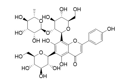 Apigenin-6-C-beta-D-glucopyranosyl-8-C-[alpha-L-rhamnopyranosyl-(1->2)]-beta-glucopyranoside Structure