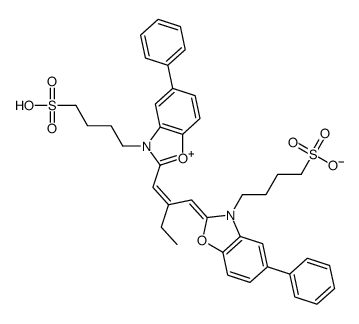 hydrogen 5-phenyl-2-[2-[[5-phenyl-3-(4-sulphonatobutyl)-3H-benzoxazol-2-ylidene]methyl]but-1-enyl]-3-(4-sulphonatobutyl)benzoxazolium picture