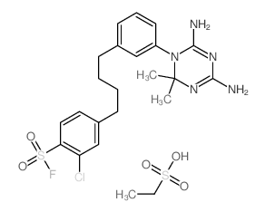 2-chloro-4-[4-[3-(4,6-diamino-2,2-dimethyl-1,3,5-triazin-1-yl)phenyl]butyl]benzenesulfonyl fluoride; ethanesulfonic acid structure