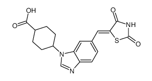 4-{6-[(2,4-dioxo-1,3-thiazolidin-5-ylidene)methyl]-1H-benzimidazol-1-yl}cyclohexanecarboxylic acid Structure