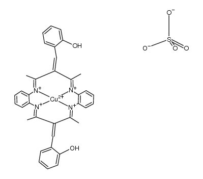 [Cu(7,16-bis(2-hydroxybenzylidene)-6,8,15,17-tetramethyl-7,16-dihydro-5,9,14,18-tetraza-dibenzo[a,h]cyclotetradecene)]SO4结构式