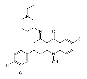 (1E)-7-Chloro-3-(3,4-dichlorophenyl)-1-[(1-ethyl-3-piperidinyl)imino]- 10-hydroxy-1,3,4,10-tetrahydro-9(2H)-acridinone结构式