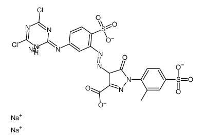 trisodium,4-[[5-[(4,6-dichloro-1,3,5-triazin-2-yl)amino]-2-sulfonatophenyl]diazenyl]-1-(2-methyl-4-sulfonatophenyl)-5-oxo-4H-pyrazole-3-carboxylate结构式