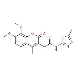 2-(7,8-dimethoxy-4-methyl-2-oxo-2H-chromen-3-yl)-N-[(2E)-5-methyl-1,3,4-thiadiazol-2(3H)-ylidene]acetamide结构式