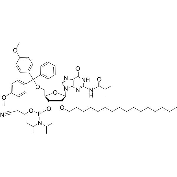 N2-iBu-5’-O-DMTr-2’-O-hexadecanyl guanosine 3’-CED phosphoramidite Structure