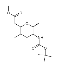 methyl (2R,3R)-(3-t-butoxycarbonylamino-2,5-dimethyl-3,4-dihydro-2H-pyran-6-yl)acetate结构式