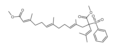 (2E,6E,10E)-3,7,11-Trimethyl-13-(2-methyl-1-propenyl)-13-(phenylsulfonyl)-2,6,10-tetradecatrienedioic acid dimethyl ester结构式