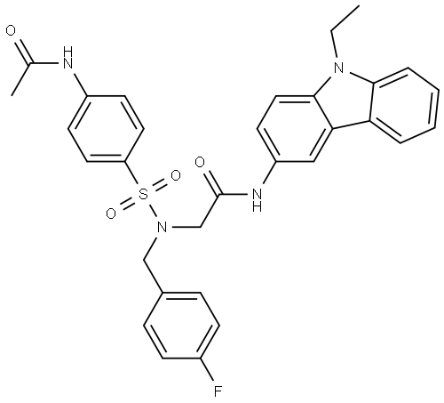 Acetamide, 2-[[[4-(acetylamino)phenyl]sulfonyl][(4-fluorophenyl)methyl]amino]-N-(9-ethyl-9H-carbazol-3-yl)- Structure