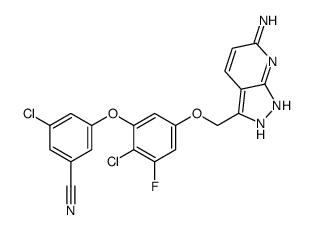 3-{5-[(6-Amino-1H-pyrazolo[3,4-b]pyridin-3-yl)methoxy]-2-chloro-3 -fluorophenoxy}-5-chlorobenzonitrile Structure