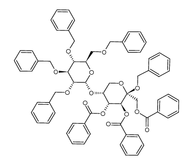 Benzyl-1,3,4-tri-O-benzoyl-5-O-(2,3,4,6-tetra-O-benzyl-α-D-glucopyranosyl)-β-D-fructopyranosid结构式