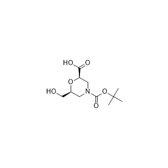 (2R,6S)-4-(叔丁氧羰基)-6-(羟甲基)吗啉-2-羧酸结构式