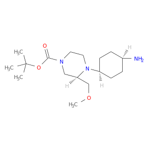 tert-butyl (3R)-cis-4-(4-aminocyclohexyl)-3-(methoxymethyl)piperazine-1-carboxylate结构式