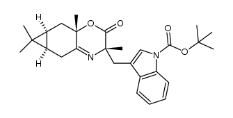 tert-butyl 3-{[(3S,5aR,6aS,7aS)-2,3,5,5a,6,6a,7,7a-octahydro-3,6,6,7a-tetramethyl-2-oxobicyclo[4.1.0]hept-1(6)eno[3,4-b][1,4]oxazin-3-yl]methyl}-1H-indole-1-carboxylate结构式