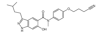 5-{N-[4-(3-cyanopropoxy)phenyl]-N-methylaminocarbonyl}-3-(3-methylbutyl)-6-hydroxy-1H-indazole结构式