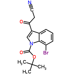 2-Methyl-2-propanyl 7-bromo-3-(cyanoacetyl)-1H-indole-1-carboxylate结构式