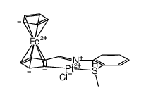 [Pt([(η5-C5H3)-CH=N-(C6H4-2-SMe)]Fe(η5-C5H5))Cl]结构式