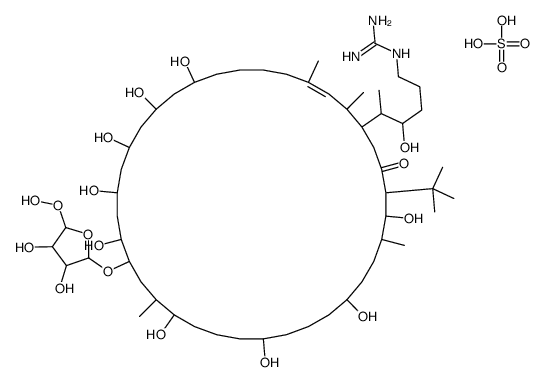 2-[5-[(3E)-34-tert-butyl-18-(5-hydroperoxy-3,4-dihydroxyoxolan-2-yl)oxy-9,11,13,15,17,21,25,29,33-nonahydroxy-2,4,20,32-tetramethyl-35-oxocyclohexatriacont-3-en-1-yl]-4-hydroxyhexyl]guanidine,sulfuric acid Structure