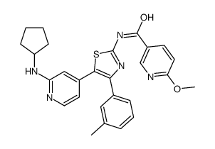 N-[5-[2-(cyclopentylamino)pyridin-4-yl]-4-(3-methylphenyl)-1,3-thiazol-2-yl]-6-methoxypyridine-3-carboxamide结构式