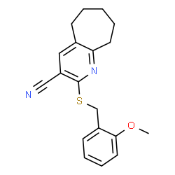 2-[(2-methoxybenzyl)sulfanyl]-6,7,8,9-tetrahydro-5H-cyclohepta[b]pyridine-3-carbonitrile structure