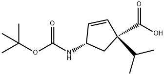 (1S,4S)-4-((tert-Butoxycarbonyl)amino)-1-isopropylcyclopent-2-ene-1-carboxylic acid Structure