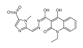 1-ethyl-4-hydroxy-N-[(E)-(1-methyl-5-nitroimidazol-2-yl)methylideneamino]-2-oxoquinoline-3-carboxamide结构式