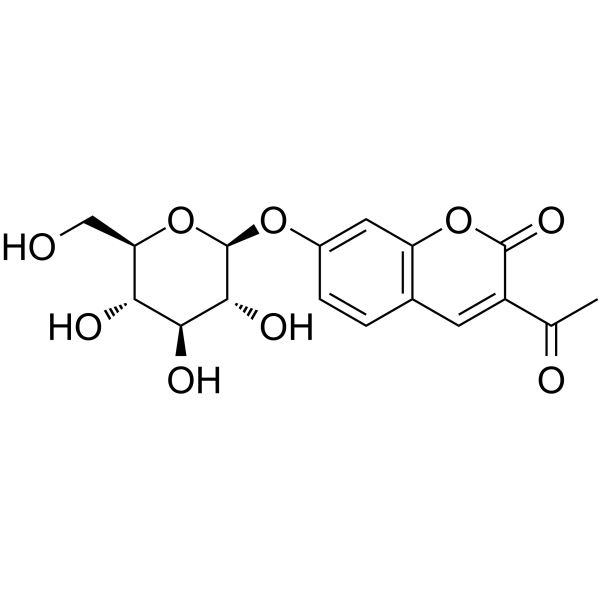 3-acetyl-7-[beta-d-glucopyranosyloxy]-coumarin structure